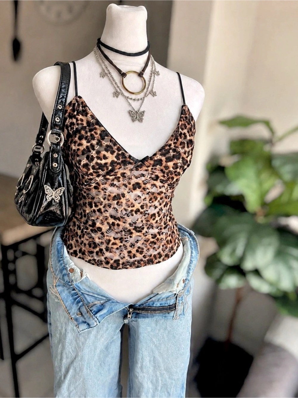 Faded Rose Leopard Print Lace Camisole Size M